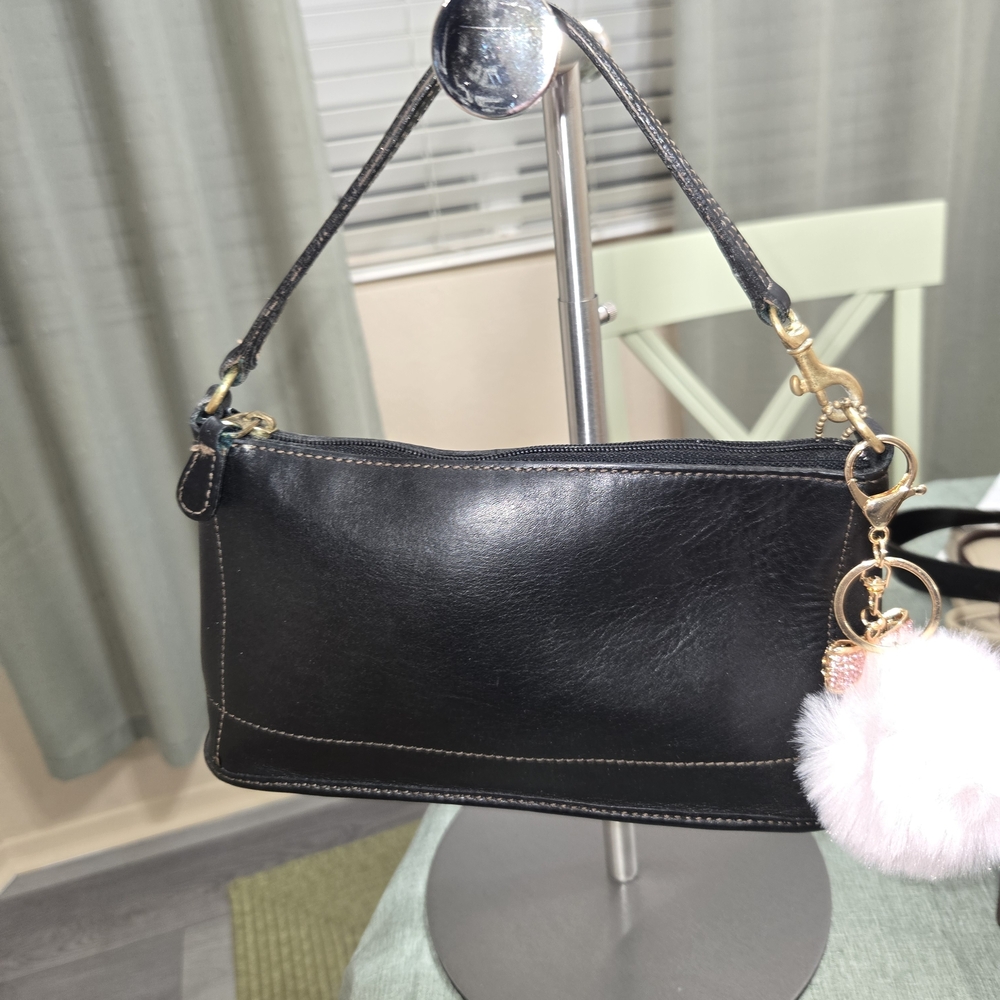 Coach Black Leather Shoulder Bag with Gold Accents - Picture 2 of 5